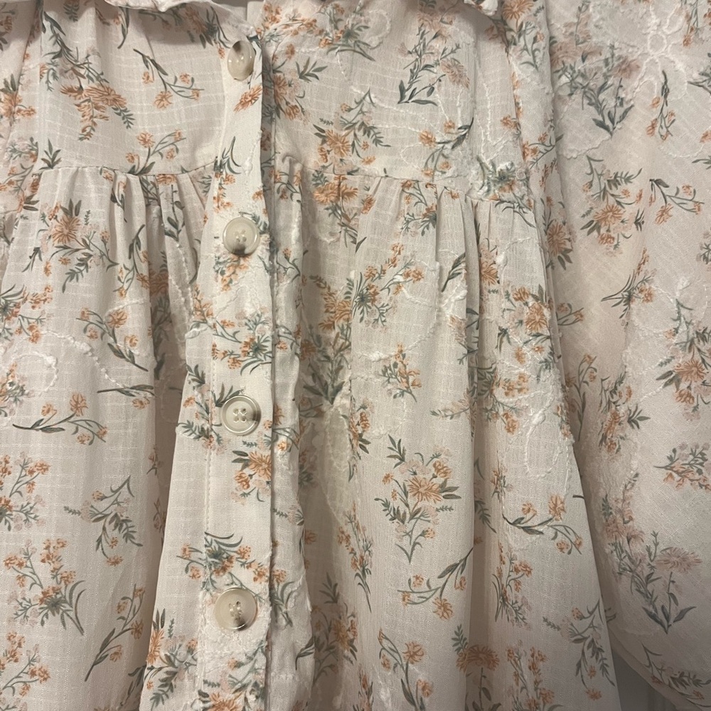 En Saison Haley Balloon Sleeve Cream Orange Floral Mini Summer Fairy Dress - Picture 4 of 8